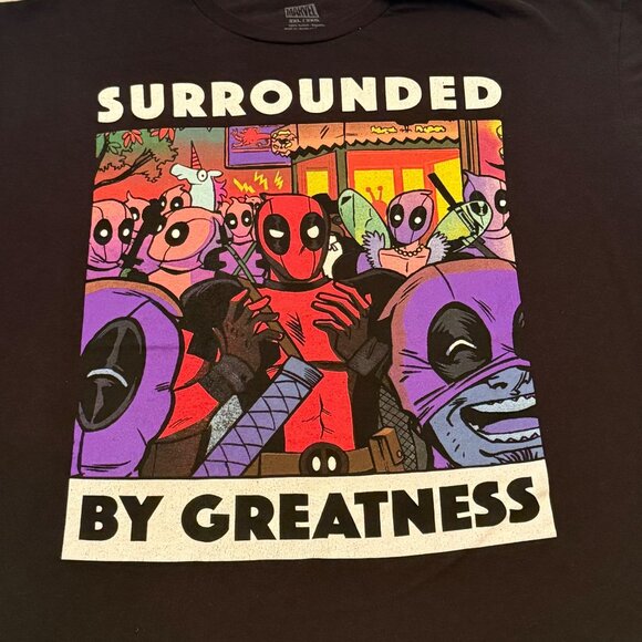 Marvel Mens 2XL‎ Black T-Shirt "Surrounded By Greatness" Deadpool Graphic Tee - Picture 3 of 6